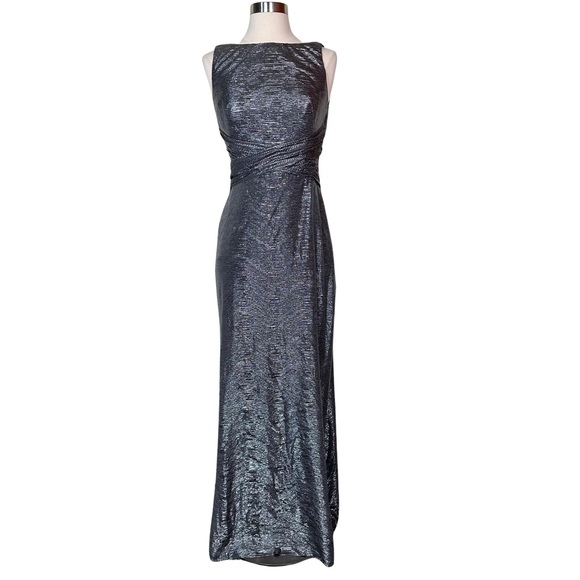 Lauren Ralph Lauren Silver Metallic Gray Sleeveless High Neck Cocktail Gown NWT - Picture 2 of 13